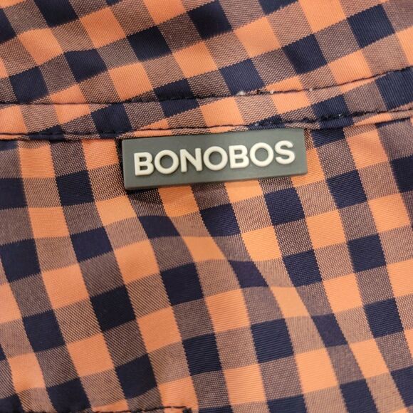 BONOBOS Board Shorts Men's 32x5 Pink Navy Blue Checked Gingham Lined Swim Trunks - Picture 2 of 10